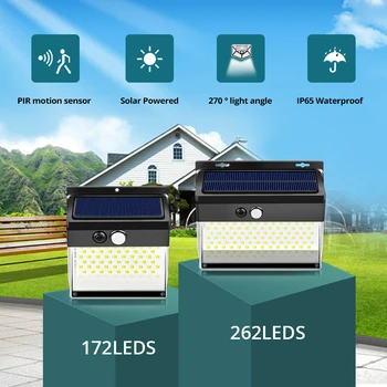 172 262 LED Solarna Svetilka na Prostem Sončne Vrtne Luči Senzor PIR IP65 Vodotesen Sončno energijo sončne Svetlobe Za državo hišo Vrt