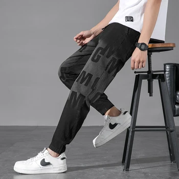2021Hot Trendy Moške Jeans Pisma Natisnjena Slim Fit Harem Hlače korejski Priložnostne Traper Hlače Prevelike Splošno Moški Rap Hip Hop