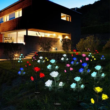 3LED Sončne Rose Cvet Svetlobe Vrt Krajine Lučka na Prostem Travnik Lučka Za Terasi, Dvorišču Doma Dekorativni Cvet Luči Zore do Mraka