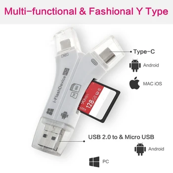 4 V 1 I Ključek Usb Micro-Sd&Tf Card Reader Adapter Za Iphone 5 6 7 8 Za Ipad, Macbook Android Fotoaparat