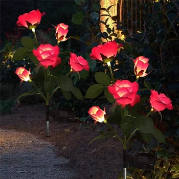 5Flowers Rose Sončne Svetilke na Prostem Vrt, Travnik Krajine LED Luči Umetne Rože Rastlinskih Listov Sončne Svetlobe Za Teraso, Dvorišče Dekor