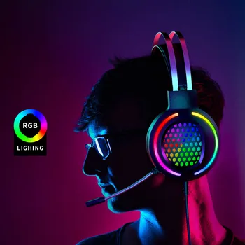 BENTOBEN Žično Gaming Slušalke 7.1 Prostorski Zvok, Stereo Slušalke, USB Mikrofon Dihanje RGB Svetlobe Za PC Gamer Slušalke
