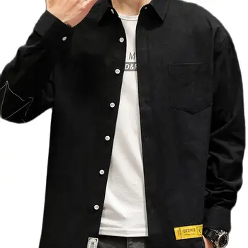 Bombažne majice za moške z dolgimi rokavi spomladi novi korejski edition svoboden športna majica jakno moda