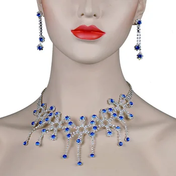 Chran Lepe Modra Kristal Cvet Modelov Nakit Kompleti za Ženske, ki Sije Nosorogovo Poročne Poročna Ogrlica, Uhani Set