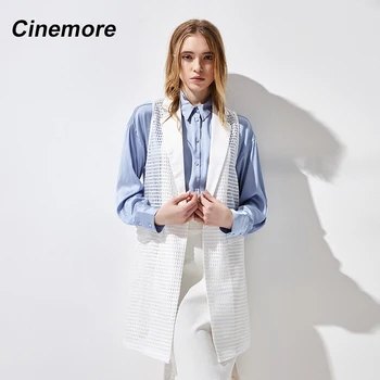 Cinemore Majice Ženske Mode Dolgo obleko Pletene Telovnik brez Rokavov River Bela Votlih iz poletne Jakna ženske noše 2021 X96115