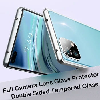 Dvojno Celotno Magnetno vitrina Za Xiaomi Mi 11 5G Primeru Aluminij Metal Odbijača, Kaljeno Steklo, Pokrov Objektiva Kamere Zaščitnik Film