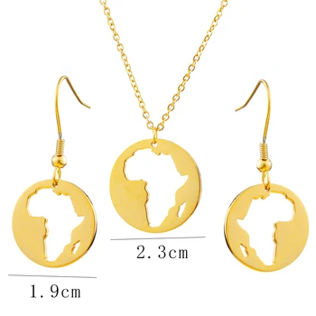 Ethlyn iz Nerjavečega Jekla Afriške Zemljevidi Nakit Set Zlato Barvo Hip-hop Stilu Krog Afriki Zemljevid Obesek Ogrlice Nakit za Ženske