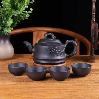 Gospodinjski Kungfu Čaj, Set, Velike Zmogljivosti, Vijolična Pesek Čajnik z 4cups Yixing Filter Zhu Gline Čajnik Črno Rdeča
