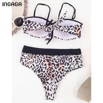 INGAGA Leopard Bikini Ženske Kopalke, Visoko Pasu Kopalke Seksi Lok Biquini Mozaik Kopalne Obleke 2021 Novo Ruched Plažo