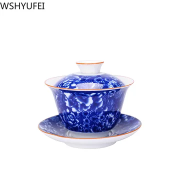 Jingdezhen Ročno izdelan iz Porcelana Gaiwan Vrhunsko Keramiko Čaj Skledo z Krožnik Pokrov Kit Master Čaj Tureen Teaware Drinkware 190ml
