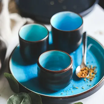 Keramični Japonski Ledu Crack Glaze Namizna Čaj Nastavite Modra Čaj Skodelica Za Pitje Skodelico Retro Naravnost V Gospodinjstvu Pokal Kitajski Čaj, Set
