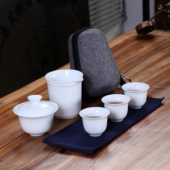 Keramični čajnik gaiwan s 3 skodelice čaja, seti prenosni potovanja čaj nastavite drinkware kitajski čaj nastavite gongfu čaj, set
