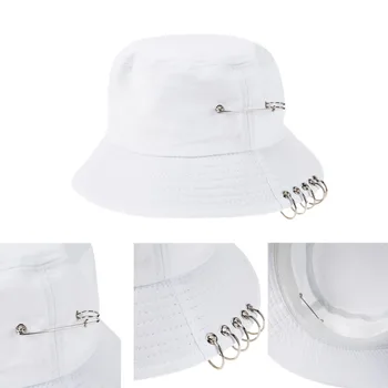 Korejski Moda 1PC Unisex Ženske Moški Vedro Klobuk Pin Obroči Sunhat Poletne Kape Klobuki vedro klobuk