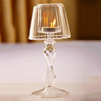 Kristalno Transparentno Steklo Namizne Svetilke Oblike Svijećnjak Evropski Stil Poroka Romantično Svečo Lahka Večerja Doma Ustvarjalni Dekor