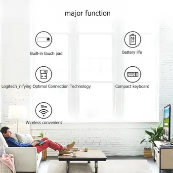 Logitech teclado K400 Plus Dotik, Brezžično Tipkovnico s Sledilno ploščico za Prenosni RAČUNALNIK Android Smart TV HTPC