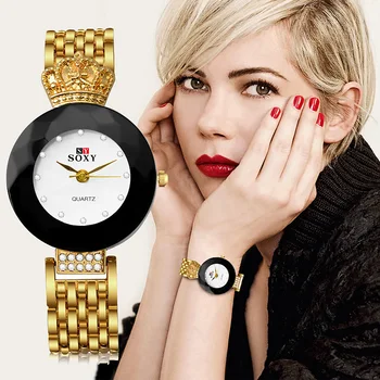 Luksuzni Ženske Ure Priljubljeni Zlati SOXY Gledam Ženski Stranka Ura Quartz iz Nerjavečega Jekla Elegantno ročno uro Reloj Mujer