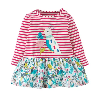 Malo maven otroci, dekleta, modne blagovne znamke v jeseni dojencek dekliška oblačila prugasta ptica obleko Bombaž tiskanja malčka, girl obleke S0521