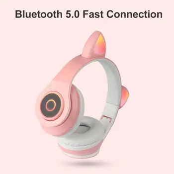 Mačka Ušesa Srčkan Slog Brezžična tehnologija Bluetooth Glavo Igra Slušalke Za Grils Darilo Pisane BT 5.0 Slušalke Lepoto Bluetooth Slušalke