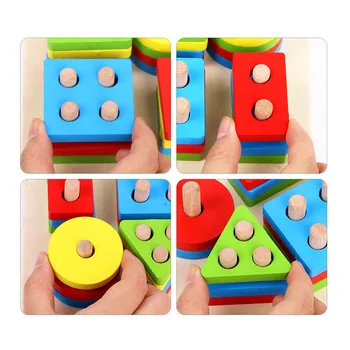 Montessori Igrače Mavrica Lesenih Blokov Barva Oblika Spoznavanja Odbor Baby Zgodnjega Učenja Izobraževalne Igrače Za Otroke