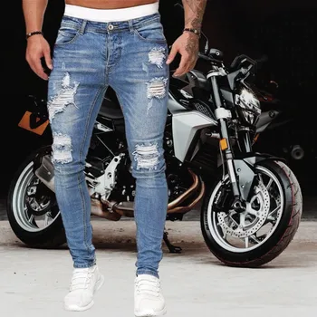 Moške Sweatpants Seksi Luknjo Jeans Hlače Priložnostne Poletje Jesen Moški Raztrgala Skinny Hlače Slim Biker Outwears Harajuku Hlače 2021