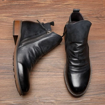 Moški Usnjeni Škornji 2021 Moda Visoko-top Tassel Zip PU Usnje, usnjeni Čevlji Jeseni, Pozimi Škornji Moški Martin Čevlji Plus Velikost 48