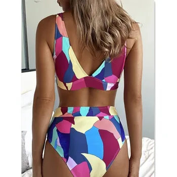 MUOLUX Visoko Pasu Bikini Komplet 2021 Poletje Kopalke Ženski Tisk Kopalke Ženske Brazilski Biquini Seksi Plažo kopalke
