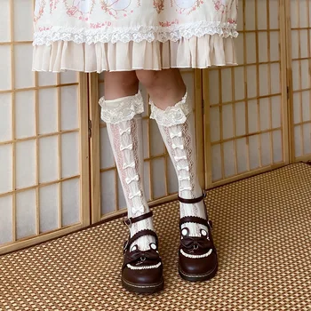 Nad kolena ljubka Lolita nogavice za ženske Japonska princesa čipke nogavice tanke, srednje dolžine poletne nogavice