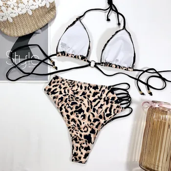 Novi Seksi Bikini 2021 Trdna Kopalke Ženske Split Bikini Kopalke Leopard izrežemo Kopalke Bikini Ženske Push Up Kopalke Bikini