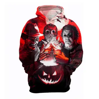 Novo 2019 Michael Myers Masko Izpolnjujejo Jason 3D Natisne Majica Halloween Horror Film Dolg Rokav Ulične Hoodies Padec Ladijskega prometa