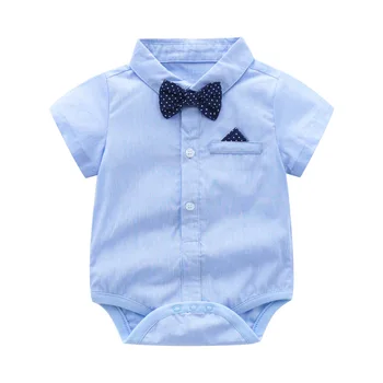 Novo Poletje slog malčka fant obleke gospoda, obleko, svetlo modro črtasto majico lok kravato kombinezon baby boy romper