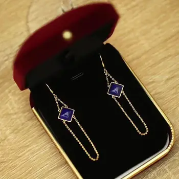 Oblikovalec je kreativen naravnih lapis lazuli dolgo geometrijske diamant uhani elegantno čar ustvarjalne ženske srebrni nakit