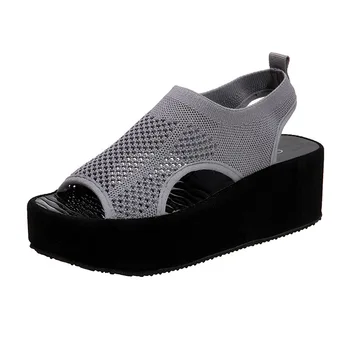 Poletje Moda za Ženske Sandale 2021 Udobno Ženske ShoesThick-soled, ki Plujejo pod Tkane Mehko-soled Lahka Platforma Čevlji