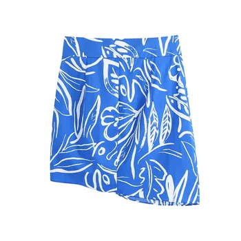 PSEEWE Summer Set Ženska 2 Kosa Krilo Obleke Za 2021 Blue Print Crop Zgornji del Ženske Obleke Moda Visoko Pasu Ruched Mini Krila Določa