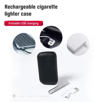 PU Usnje Cigaret Primeru Polje Z Prenosni USB Polnjenje Lažji Volfram Žice Tuljave s plazemskim Elektronski Vžigalnik Za Moške Darila