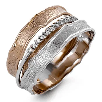 Razkošje in lepe S925 rose zlata two-tone multi-layer navijanje geometrični nakit ženske angažiranosti poročno darilo prstan