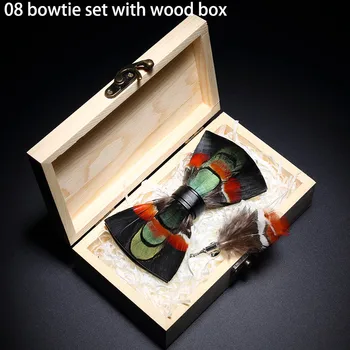 RBOCOTT 2019 Prvotni Načrt metuljčki Pero Bowtie Lepe Ročno izdelane Moške Lok Kravato Broška Pin Leseni Darilni Set za Moške Poročne