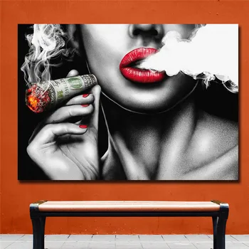 Rdeče Ustnice Kajenje Znakov Letnik Platno Slikarstvo Ženske Plakatov in Fotografij Wall Art za dnevno Sobo, Spalnica Cuadros brez okvirja