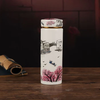 Ročno izdelan Keramični Termovko Pokal Kitajski Slog Porcelana Steklenico Vode Steklo Ustvarjalno Čaj Aparat za Umetnost Darilo Skodelice 300 ml Jingdezhen Narejen