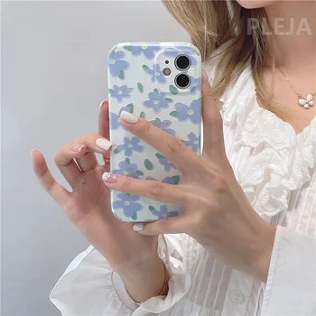 Srčkan Modri Cvet Primeru Telefon Za iphone mini 12 7 8 plus X XR XS Max SE 2020 11 Pro max Hrbtni Pokrovček Svile Vzorec Silikonski Primerih