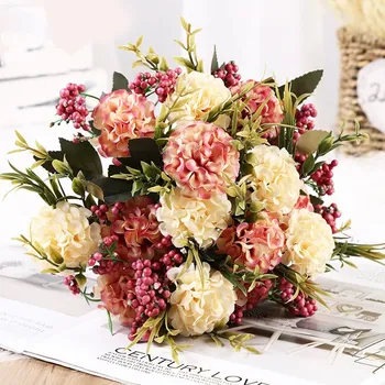 Umetno Cvetje Hortenzij Poročne Poročni Šopek za Dom Vrt Stranka Svile Ponaredek Cvetje Namizni Dekor Flores