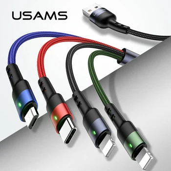 USAMS Multi usb polnilec kabel za iPhone, Samsung huawei xiaomi hitro polnjenje podatkovnega kabla za strele micro usb tip c kabel LED
