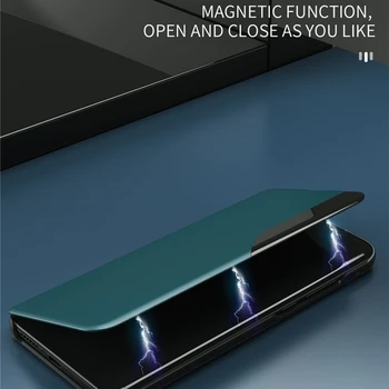 Usnje Pametna Okna Pogled Flip Magnet Primeru Za Xiaomi POCO F3 Magnetno Držalo Flip Coque Za Redmi K40 Pro
