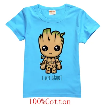 Varuhi Galaxy Fantje T Shirt za Otroka Marvel Groot Risanka Natisnjeni Oblačila Top Poletni Bombaža, Kratek Rokav Otroci Oblačila
