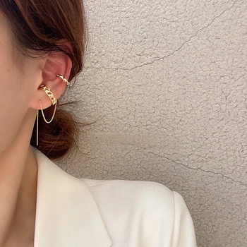 VKME korejski Moda Zlato Verigo Tassel Uhani Za Ženske Letnik Hoop Posnetek Uhan Verige Krog Hlačnice Earings 2021 Nakit