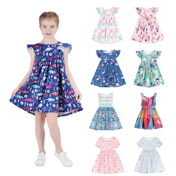 VOGUEON Dekleta Cvetlični Obleke 2021 Novo Poletje Moda Sladko Otroci Risanka Kostume Otrok Princesa Vestido Malčka, Otroška Oblačila,