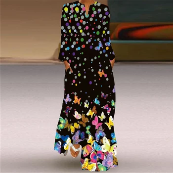 WAYOFLOVE Nov Modni 3D Tiskanja Jeseni Obleko 2021 Dolg Rokav Priložnostne Plaže, Dolge Obleke Ženska Elegantna Plus Velikost Bela Obleka Ženske