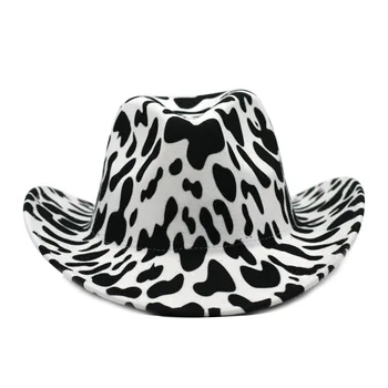 Ženske kavboj jazz klobuk pomlad krava vzorec trak roba visoko-top fedora klobuk na prostem toplo moške panamski klobuk zahodni volnene klobučevine klobuk