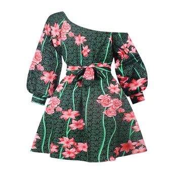 Ženske Natisnjeni Cvetlični Obleke Eno Ramo Pol Rokavi Vintage Retro Žensko Poletje Naguban Črto Dame Moda Pomlad Poletje