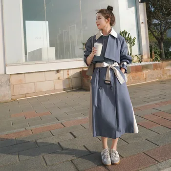 Ženske Windbreaker Kontrastne Barve Ponaredek dvodelne Dolge Oddelek 2021spring Jeseni Novi korejski High-end Kakovosti Podloga Plašč 7E